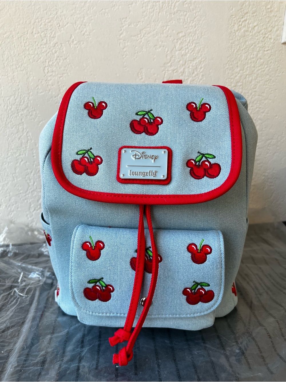 Loungefly Disney Minnie Mouse Cherries Mini Backpack - Light Blue/Red NWT